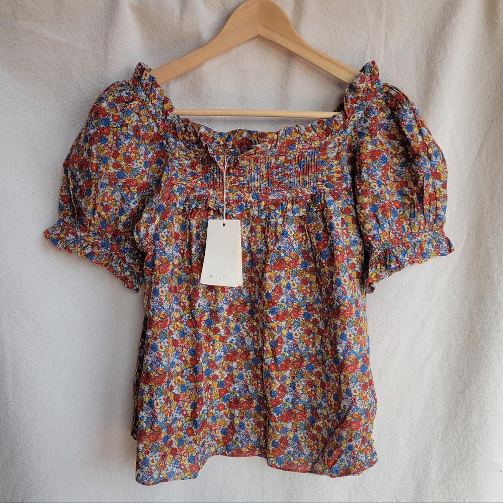 Doen Floral Smocked Blouse - Red, Blue, Yellow